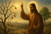 Imagine reprezentativă pentru episodul biblic în care Isus blesteamă smochinul neroditor, cu semnificație spirituală.